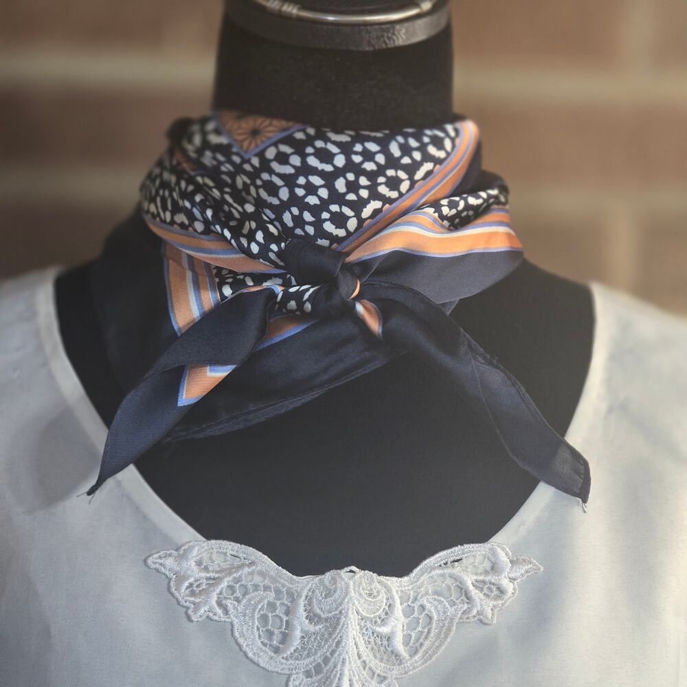 Geometric Star & Navy Animal Print Silky Square Scarf